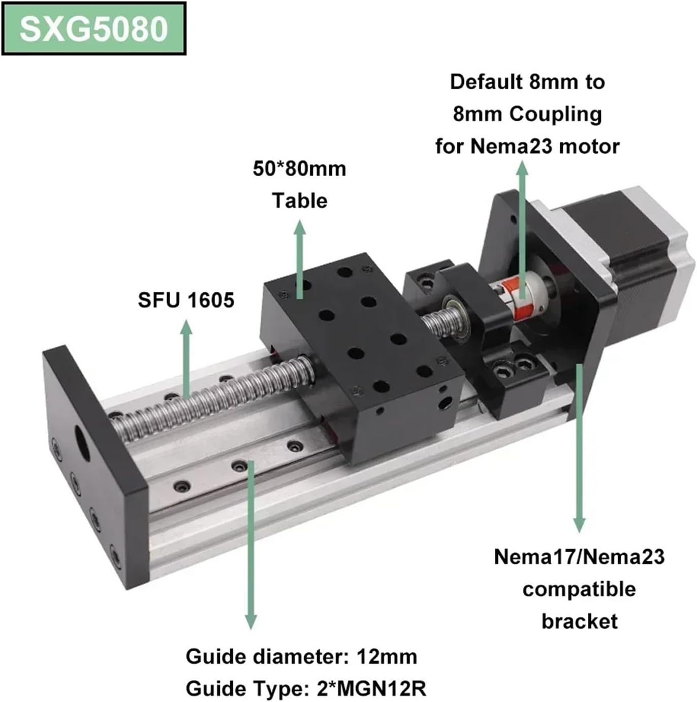 Linear Rail Motor Kit CNC Ball Screw Sliding Table SFU1605 Nema23 Motor Slide Table Linear Guide Stage XYZ Axis Motion Module(1.2Nm Motor kit,200mm Stroke)