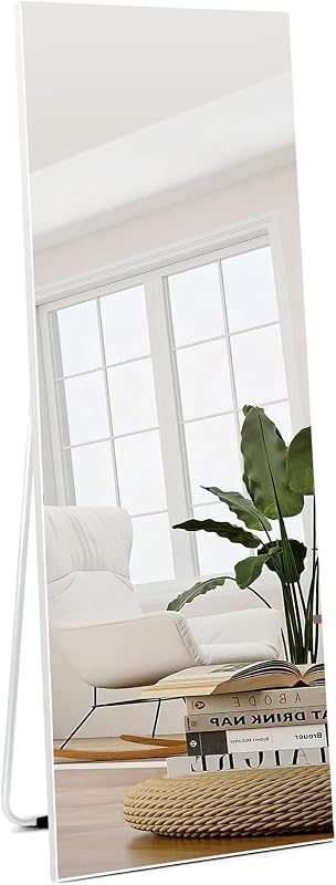 HORLIMER Álló Tükör 150x51 cm Fehér Kerettel - Teljes Alakos Fali vagy Szabadon Álló Tükörlap Hálószobába, Nappaliba, Előszobába, Öltözőbe