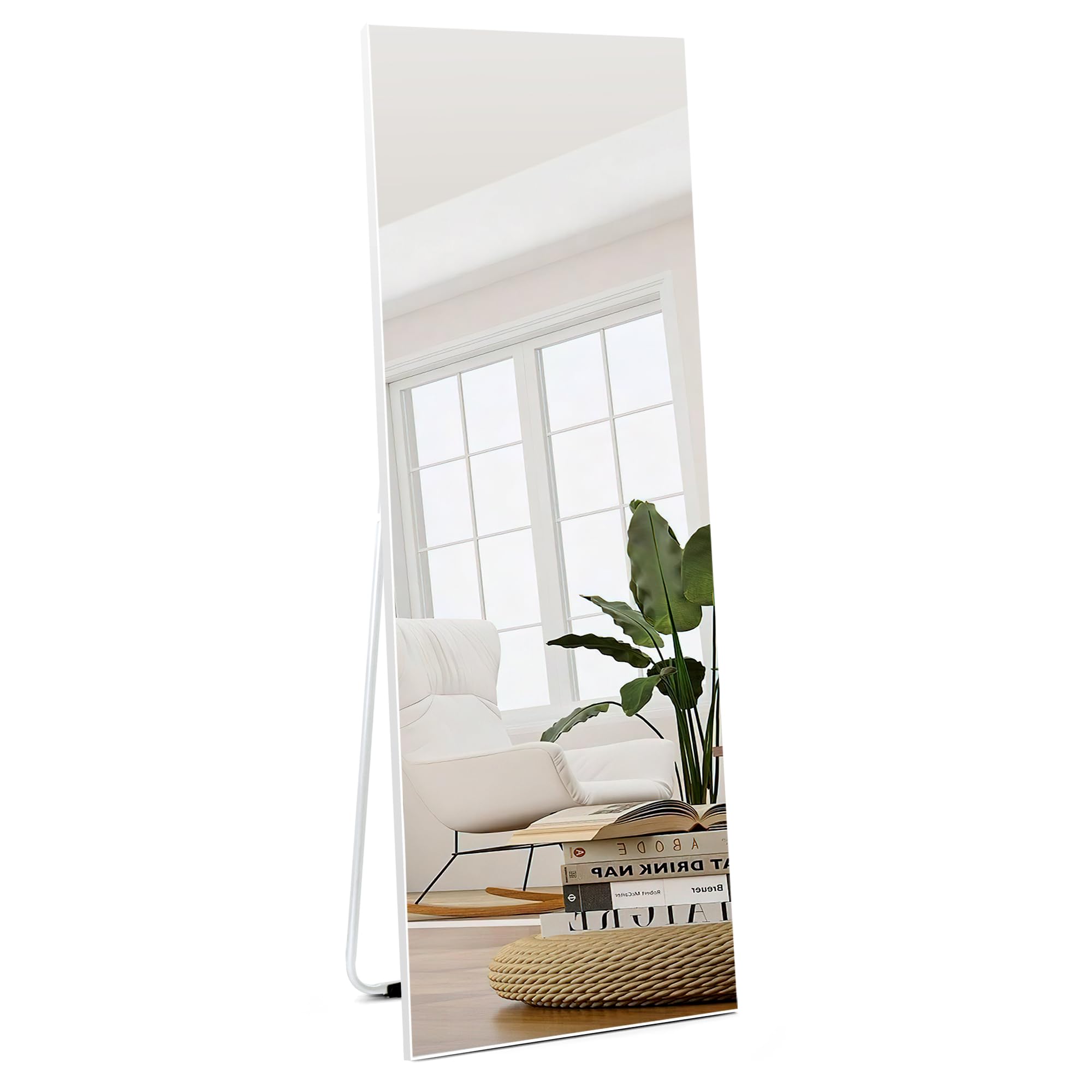 HORLIMER Espejo de Pie Cuerpo Entero 150x51 cm, Espejo Pared Blanco de Cristal de Alta Definición Puede Colocarse en la Pared o en el Suelo del Cuarto de Baño, la Entrada, el Pasillo o el Dormitorio.