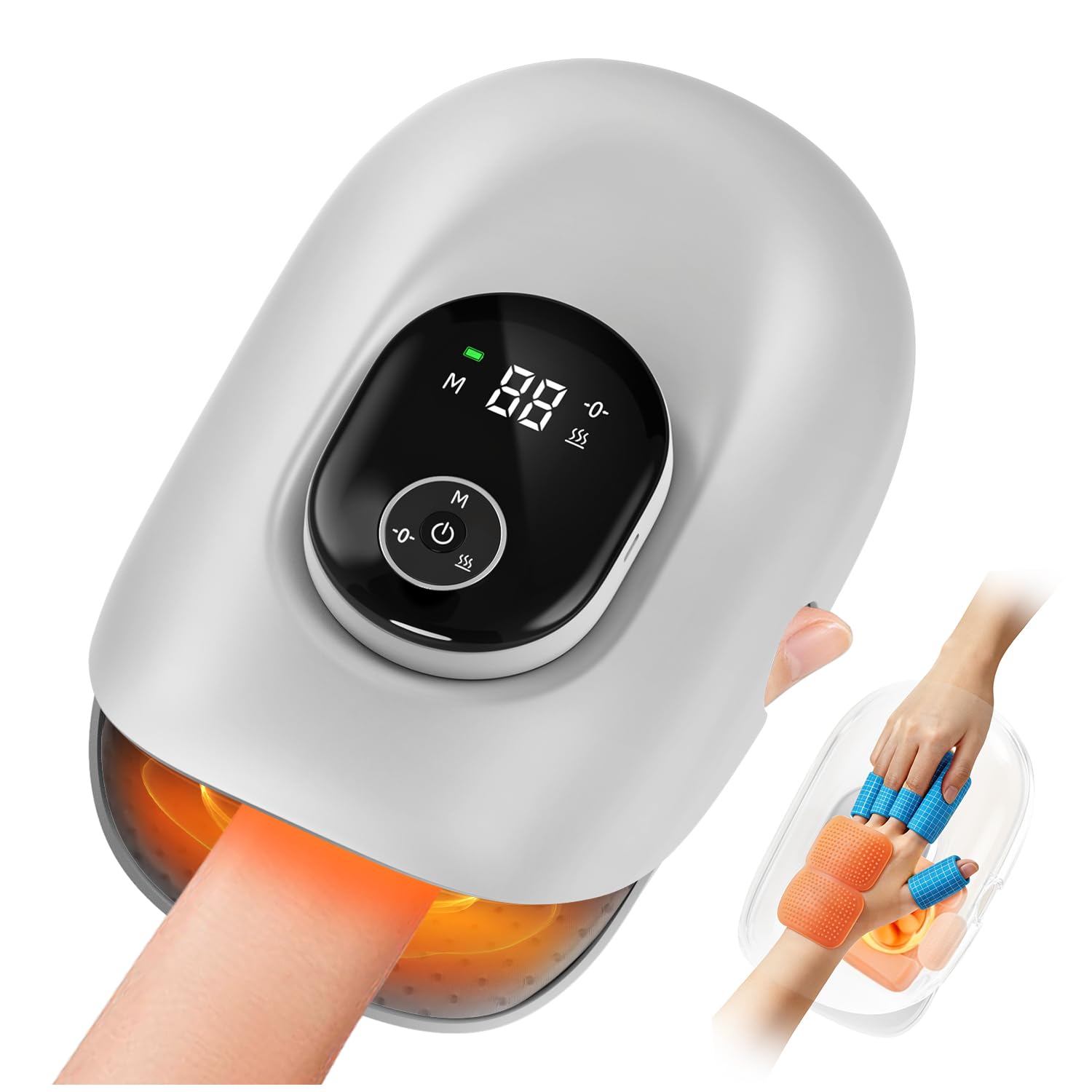 Masajeador de manos con calor y compresión, estiramiento de dedos integrado, para artritis y túnel carpiano. Masaje de presión de aire de 5 niveles, masajeador eléctrico inteligente con calefacción de