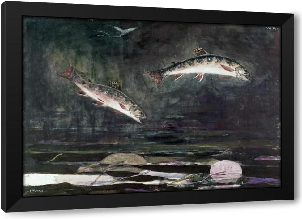 ArtDirect Leaping Trout Custom Framed Art Print Giclee Print or Canvas Options with Various Sizes and Customization by Homer, Winslow