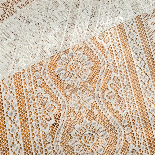 MYSKY HOME Vorhang Spitze Blumen Vintage Vorhang Boho — Vorhänge Wohnzimmer Modern Gardinen Weiß Transparent, Landhaus Gardine Stabtasche 2er Set, Weiß, H 245 x B 140 cm