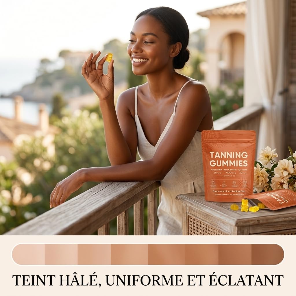 2026 Nouveau Gummies Bronzage pour Hommes et Femmes Gommes de Bronzage Rapide Sans Soleil Hydrate la Peau et Lui Redonne Son Éclat Naturel