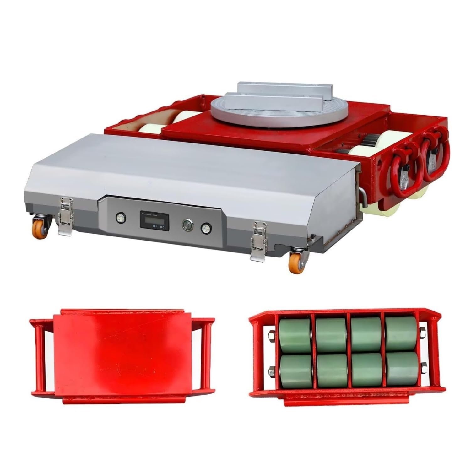 Heavy Duty Electric Machinery Mover - 360° Rotating Industrial Dolly with 6C Wireless Remote - for Factory and Warehouses(40ton+Auxiliary Wheels)