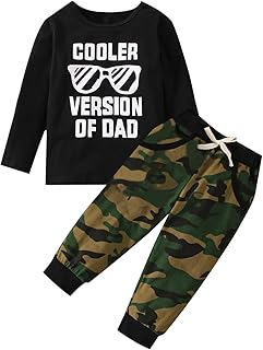 OFIMAN Baby,Clothing,Baby Boys 0-24m,Outfits & Clothing Sets OFIMAN Baby Boys Clothes Set Toddler Outfit Kids Cooler Version of Dad Print Short Long Sleeve Top + Camouflage Pants 2Pcs