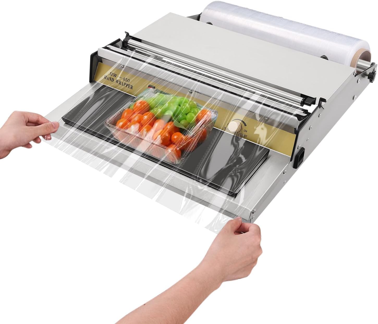 XNZJHPP 18 Inch Hand Wrapping Machine for Cling Film, Adjustable Heat Sealer for Fruits, Vegetables, Meats & Seafood - 5-Level Heating Film Packaging Solution