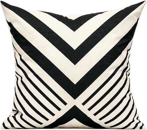 Miniatura 2 de All Smiles - Juego de 4 fundas de cojín geométricas de 18 x 18, color blanco y negro, rayas, círculos, zig, cheurón..., Sábanas de algodón, Agua