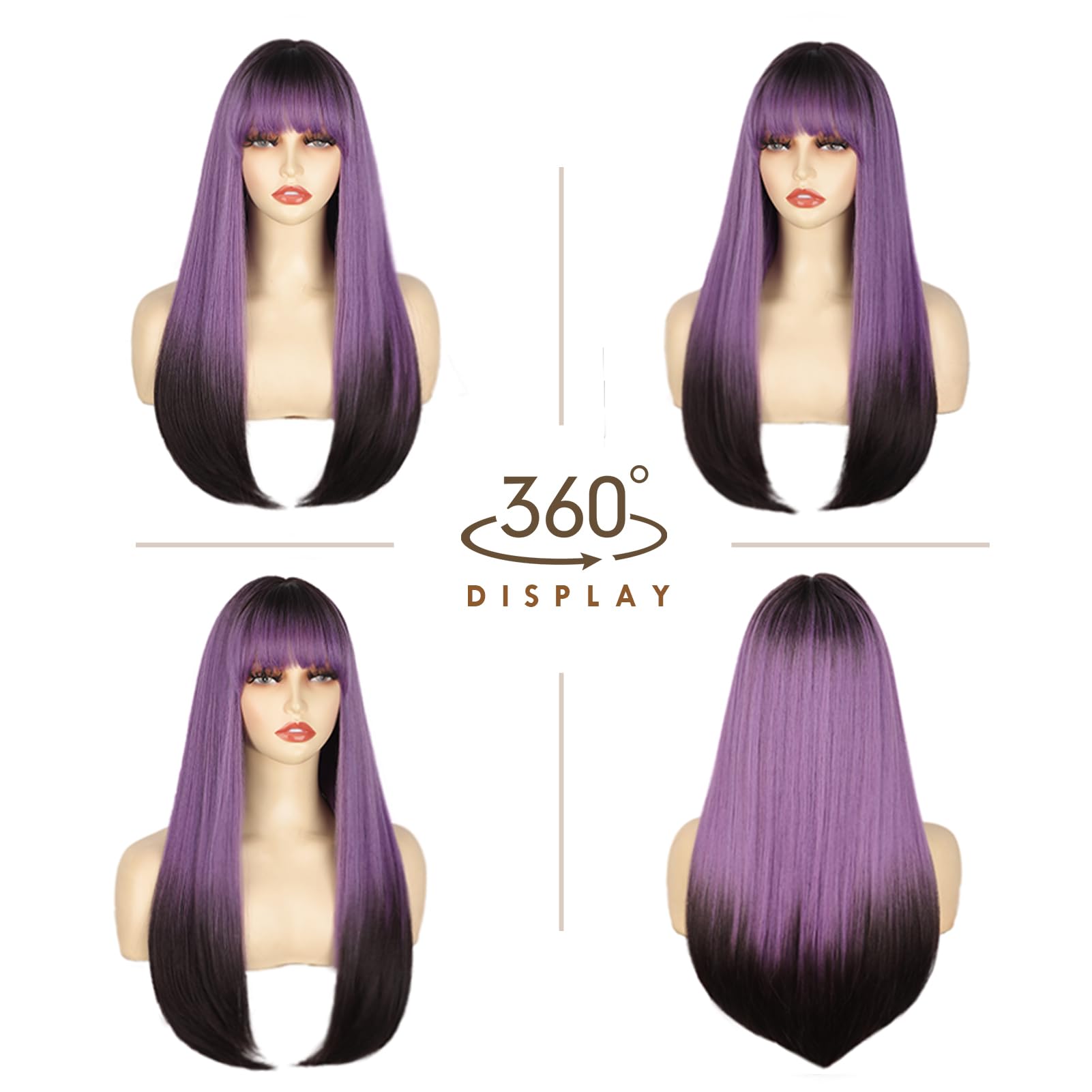 Amazon.com : ENTRANCED STYLES Long Straight Purple Wig for  display picture 2