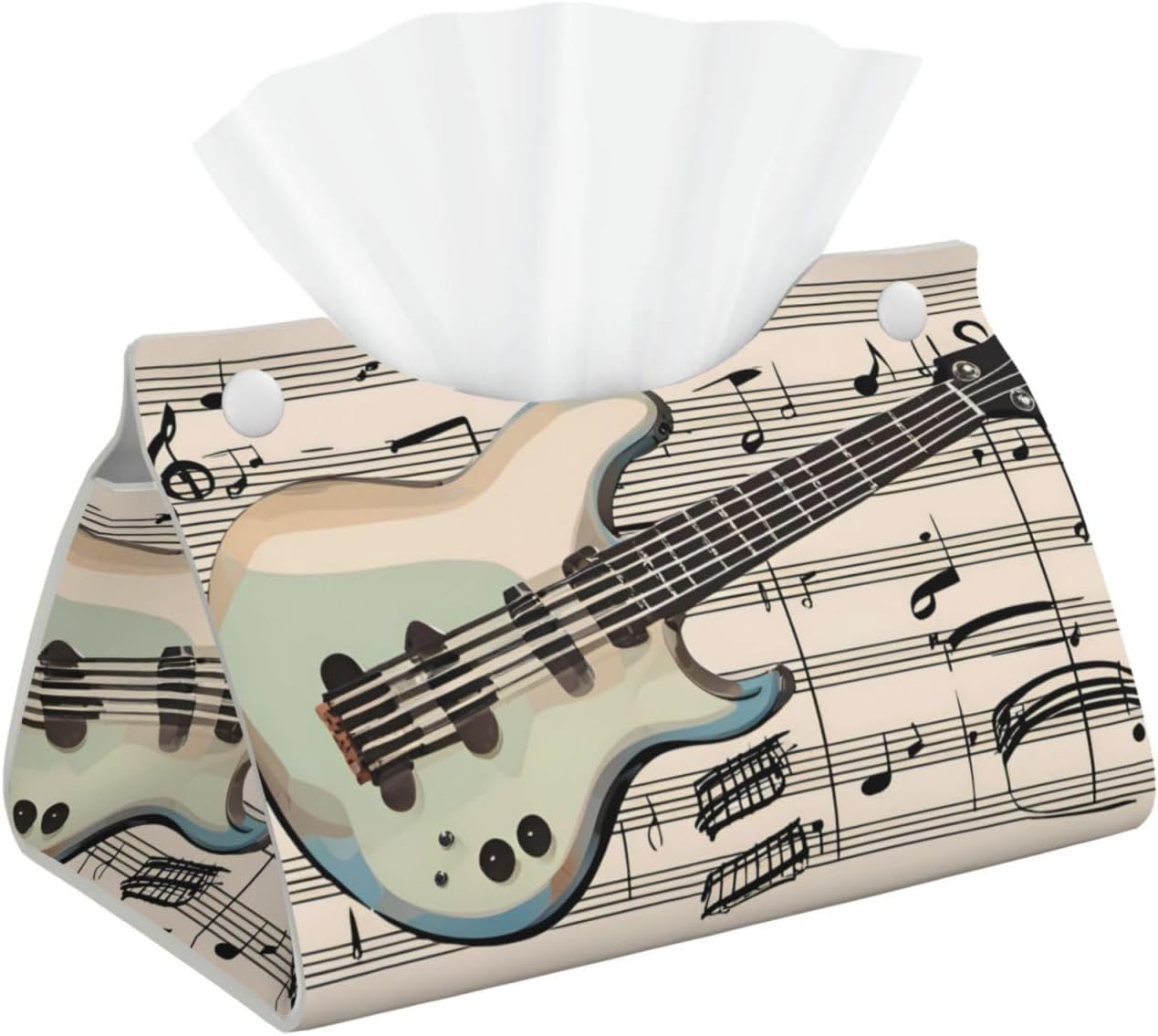 Long Tissue Box Cover for Home Decoration and Organization with Waterproof and Durable PVC Leather Material Guitar Bass Music Musical Instruments Pattern
