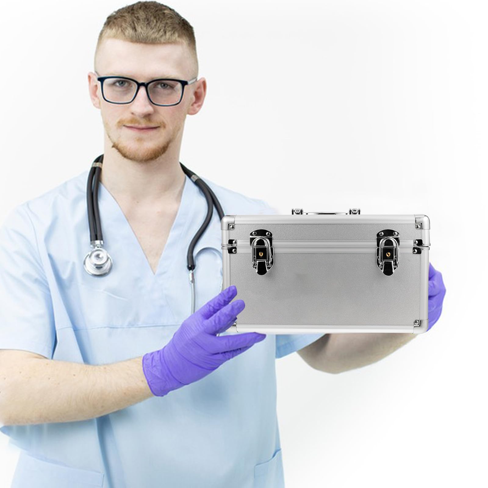 Abaodam Botiquín de Primeros Auxilios de Aleación de Aluminio Gran Capacidad, Caja Organizadora para Medicamentos Portátil y Fácil de Transportar para Viajes y Exteriores