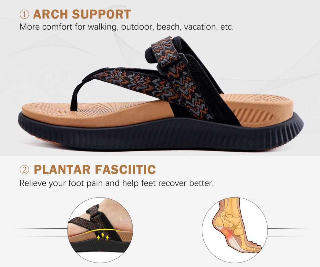 KuaiLu Chanclas Ortoticas Para Mujer Señoras Atlético Grueso Cojín Esterilla De Yoga Cómodas Caminar Sandalias Tanga Con Soporte De Arco Verano Aire Libre Ajustable Slip On Slides
