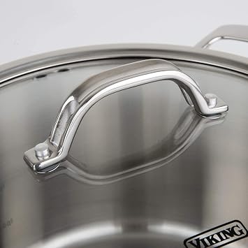 Viking Contemporary 3-Ply Dutch Oven, 5.2 Quart Stainless Steel Cookware Pot with Glass Lid, Dishwasher and Oven Safe, Induction Ready, Silver
