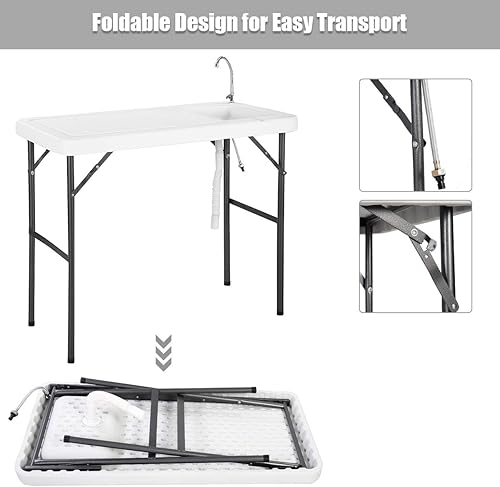Miniatura 6 de Goplus Portable Fish Cleaning Table with Sink Folding Outdoor Camping Sink Station with Hose Hook Up Heavy Duty Fillet Table with Faucet for Dock
