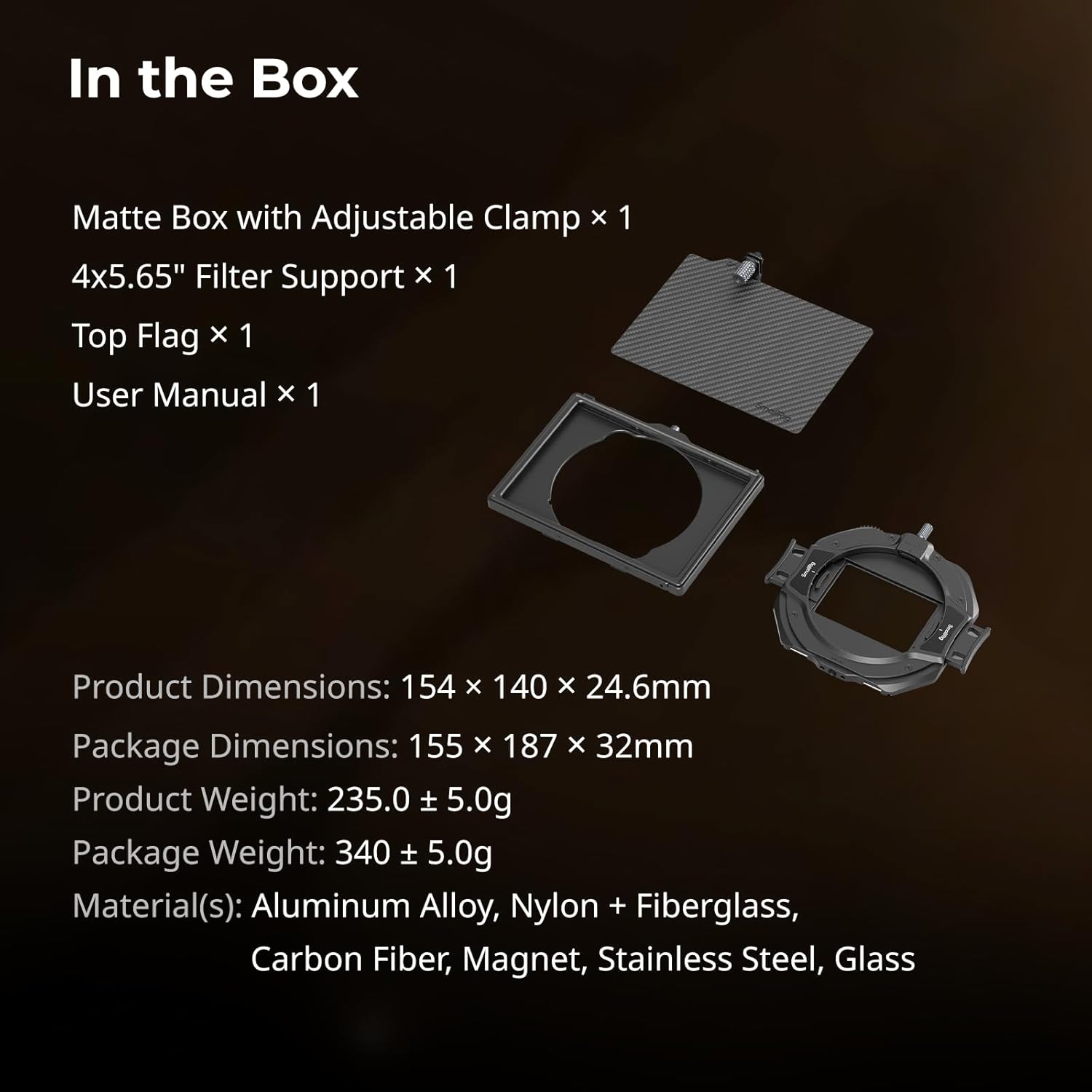 SmallRig Matte Box with Adjustable Clamp from 67mm - 82mm, with 4 x 5.65 Filter Frame, Top Flag, for DSLR Mirrorless Cameras - 4409