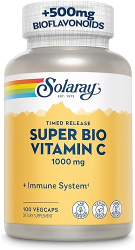 SOLARAY Super Bio Vitamina C de 1000 mg, tamponada, cápsulas de liberación temporal con bioflavonoides, dos etapas para una alta absorción y apoyo