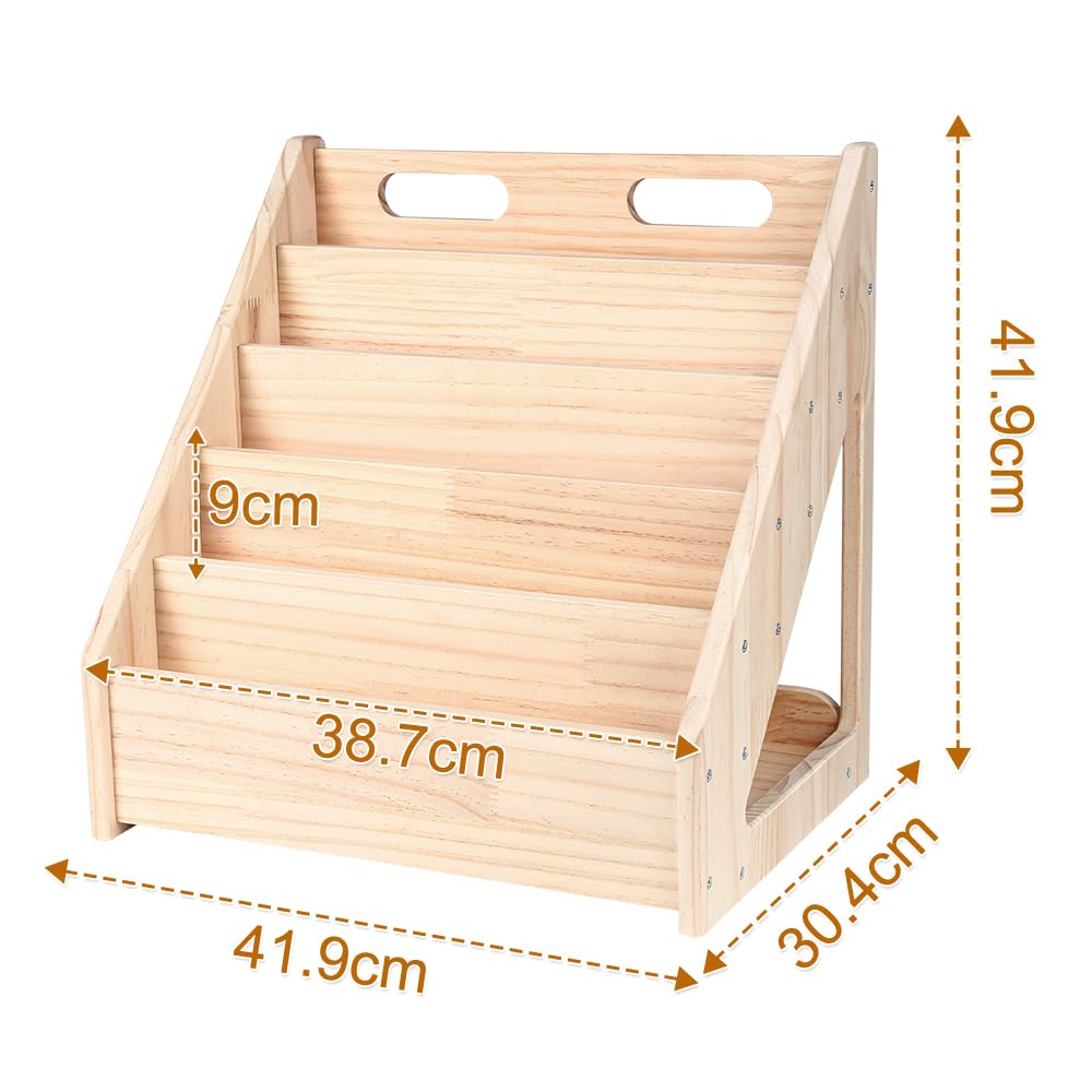 Regał dziecięcy z naturalnego drewna, 5+1 poziomy regał na książki do przechowywania zabawek/książek, mały regał Montessorian 6 poziomów, drewno 42 x 30 x 42 cm