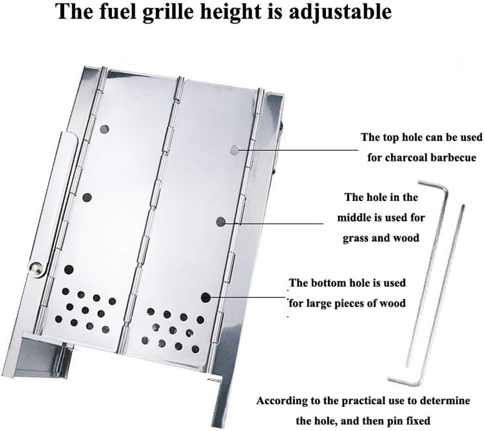 Flodable Wood Buring Camping Stove Height Adjustable Stainless Steel Backpacking Stove for Outdoor Hiking Picnic BBQ Grill Tools