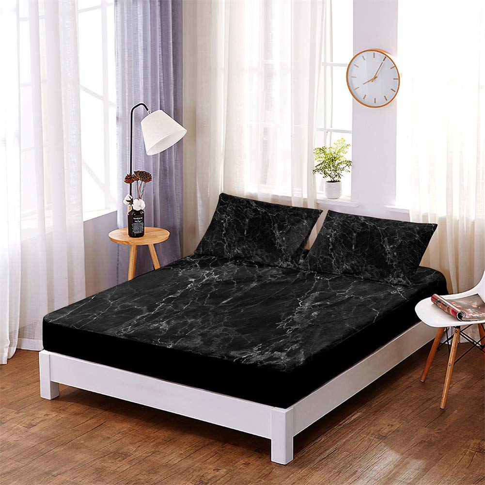 Set Lenzuola Con Angoli In Microfibra - Lenzuolo Sotto 180x200x30cm + 2 Federe - Marmorizzato Verde, Letto Matrimoniale King Size - 4