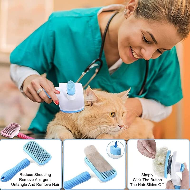 Image of Myeong Self Cleaning Slicker Brush, Pet Grooming Shedding Brush for Dogs and Cats - Easy to Remove Loose Undercoat, Pet Massaging Tool Suitable for Pets with Long or Short Hair (Rectangular)