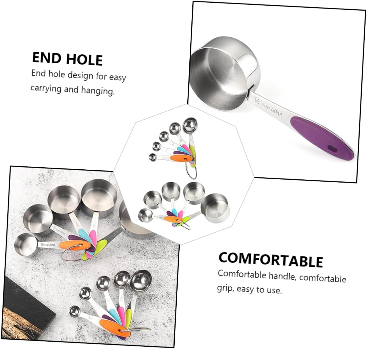 10 Pcs Measuring Spoons and Cups Stackable and Nesting Kitchen Utensils with Scales Detachable Ring for Baking and Cooking Practical Liquid and Dry Ingredient Tools