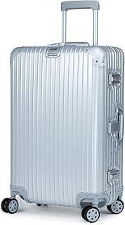 Verage Luxe Secure Jet Full Aluminium Body (67 Liters) Medium Check in Luggage with Zipper Less Frame Closure & Dual TSA Clasp Locks Spinner Suitcase Trolley Bag (Silver, 24 / 68 Cms)