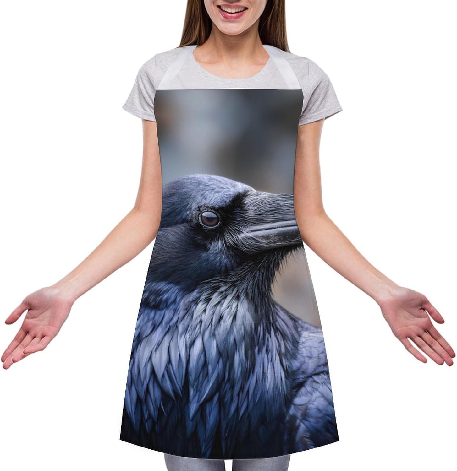 Black Raven Wild Funny Apron Chef Aprons with Pockets for Gardening Cooking Kitchen