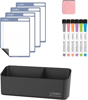 LOUKIN Dry Erase Checklists 4 Pack, 6 Markers&1 Eraser Included | Magnetic and Adhesive Marker Holder (Black)