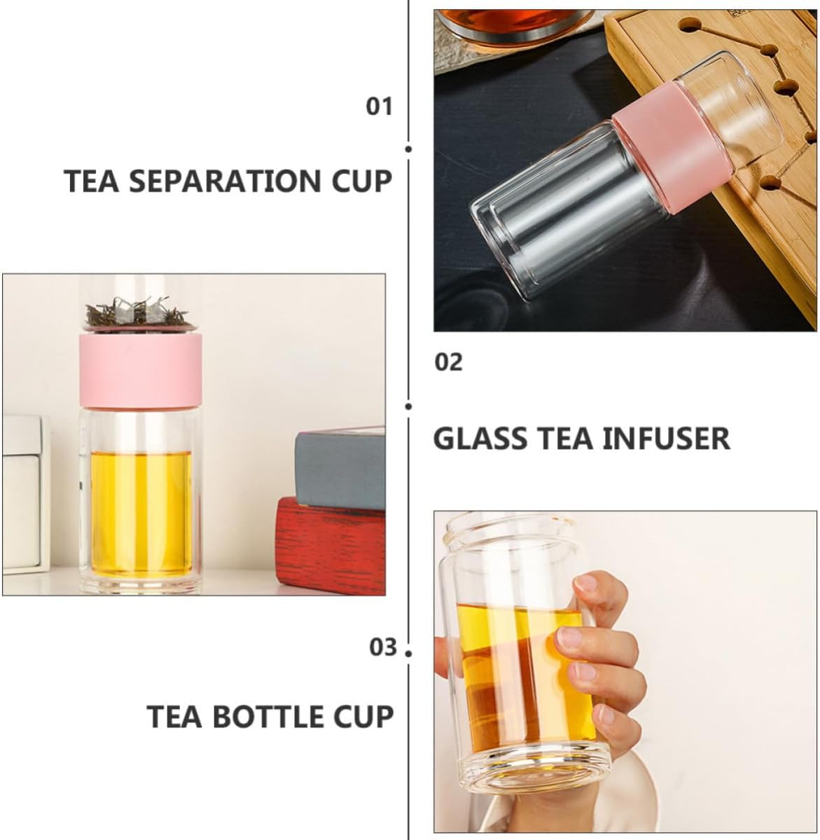 Gadpiparty 300ml Glass Tea Infuser Bottle with Tea Filter Easy to Carry and Anti-scalding for Home and Travel
