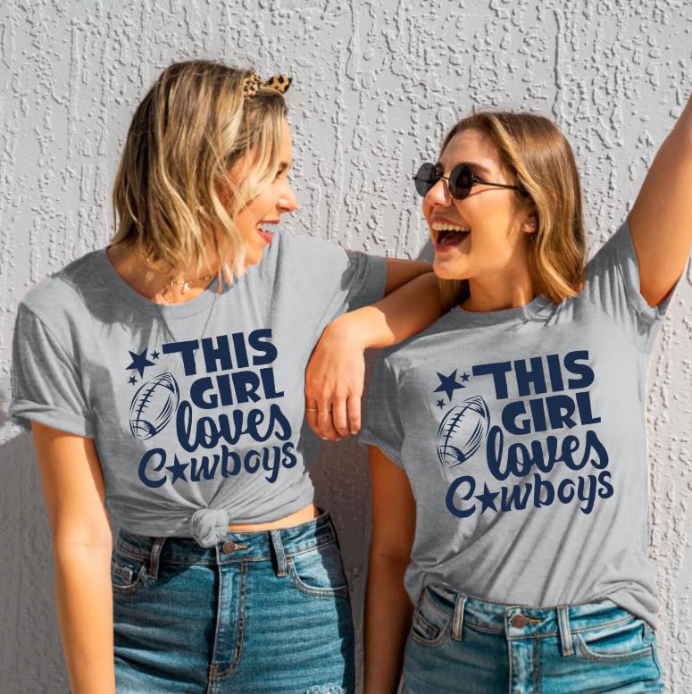 Vintage Football Shirt Women Game Day Tshirt Sunday Funday Shirt This Girl Loves Cowboy Print Top Casual Football Shirts4