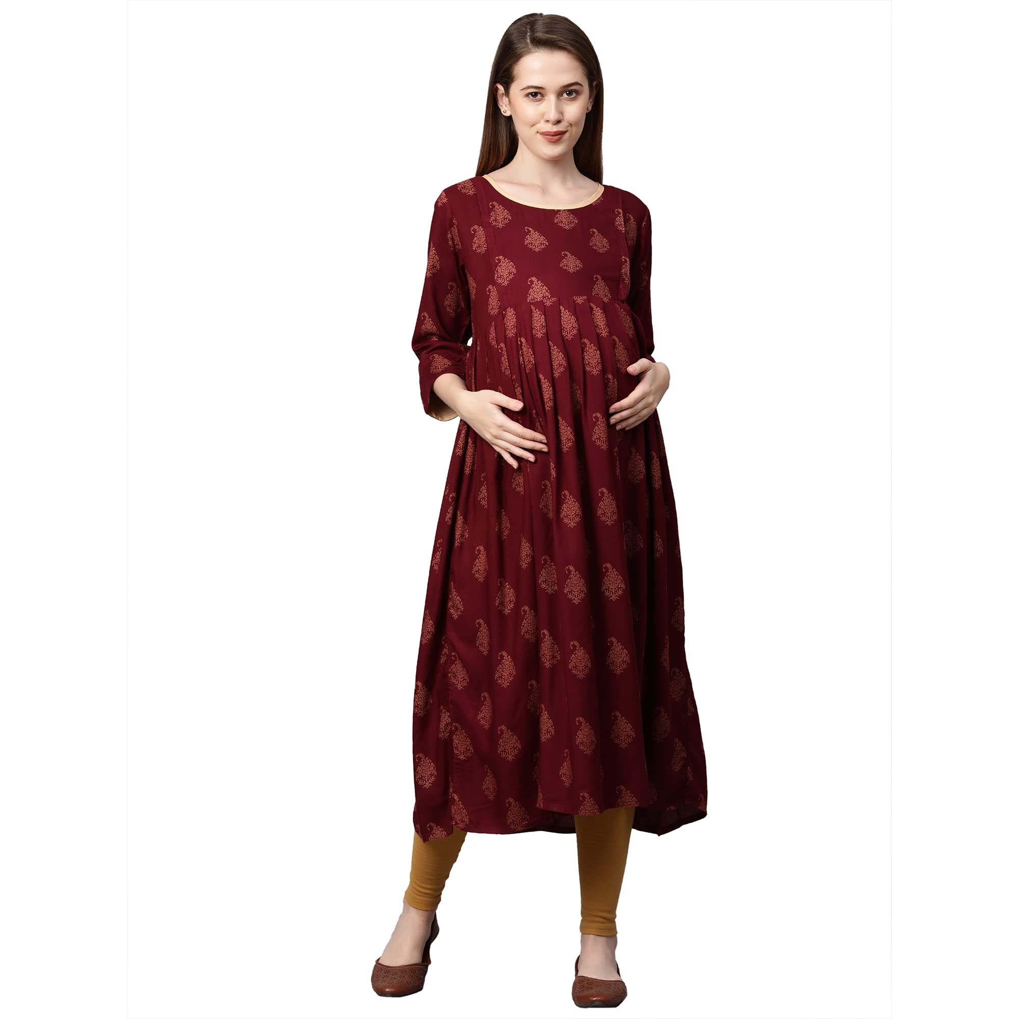 MomToBeWomen's Rayon A-Line Maternity Kurta,Easy Breast Feeding,Breastfeeding Kurti,Western Dress With Zippers For Nursing Pre And Post Pregnancy