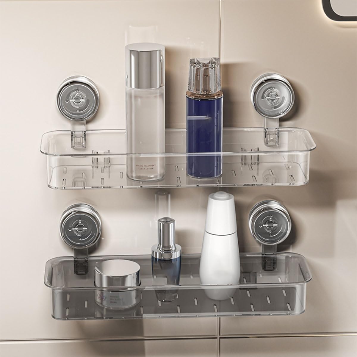 EVERZONE Shower Caddy Suction 14 2 Organizer for Bathroom and Bathtub Storage Rustproof Shower Rack for Accessories White