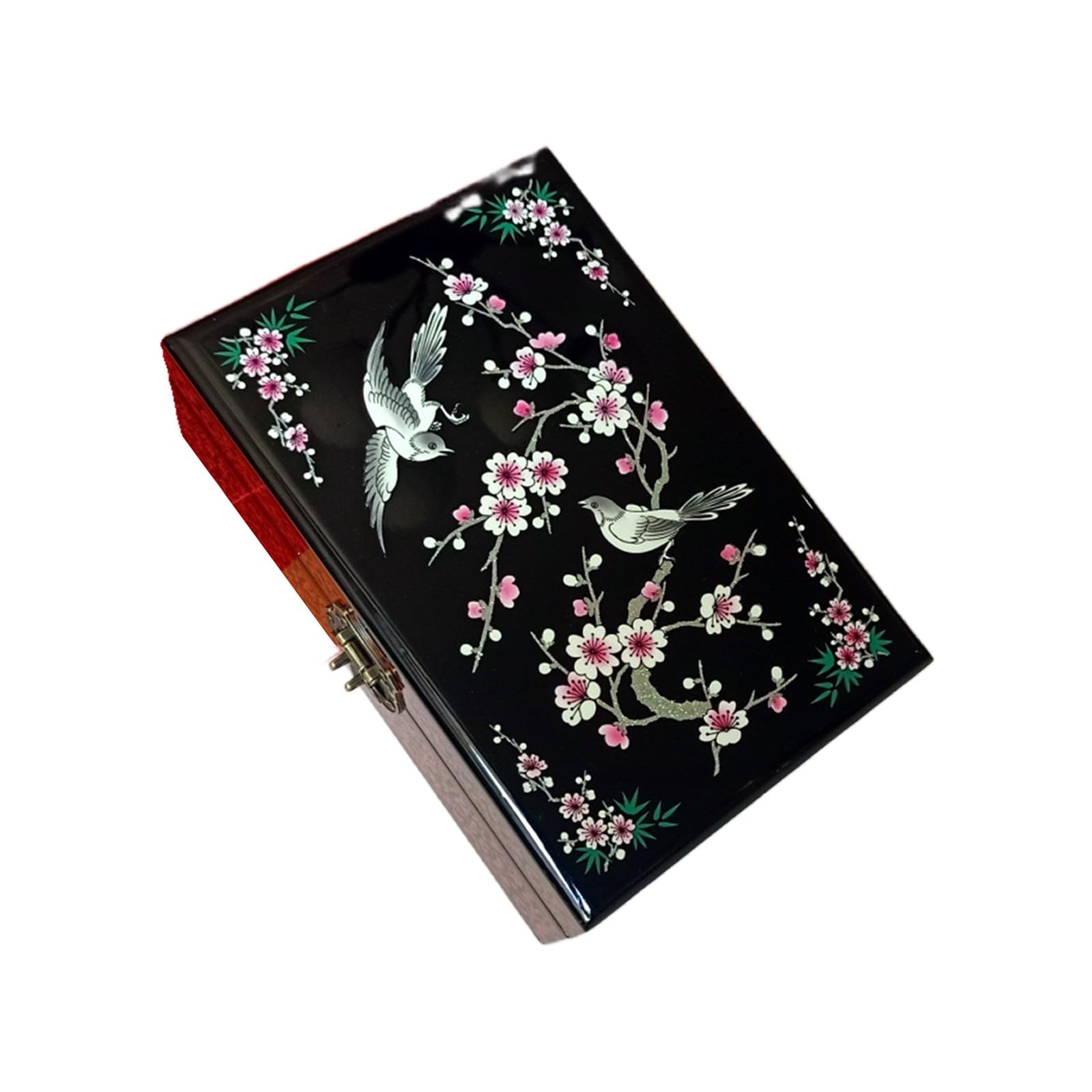Qusinfc Secure Traditional Wood Jewelry Box Hand Painted Lacquer Storage for Accessories and Valuables Wood Jewelry Organizers