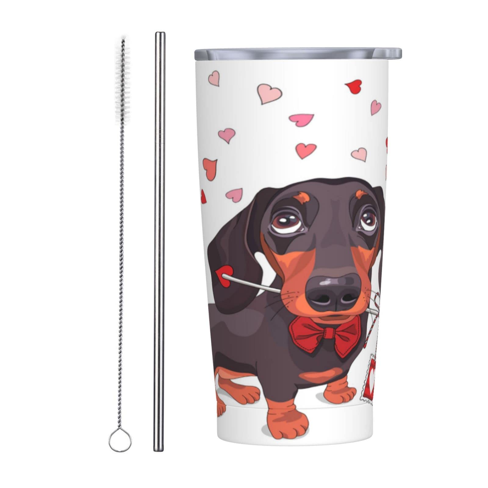 Taza de viaje al vacío con diseño de perro salchicha de 20 onzas, con aislamiento al vacío, botellas de agua de acero inoxidable, taza de café con tapa