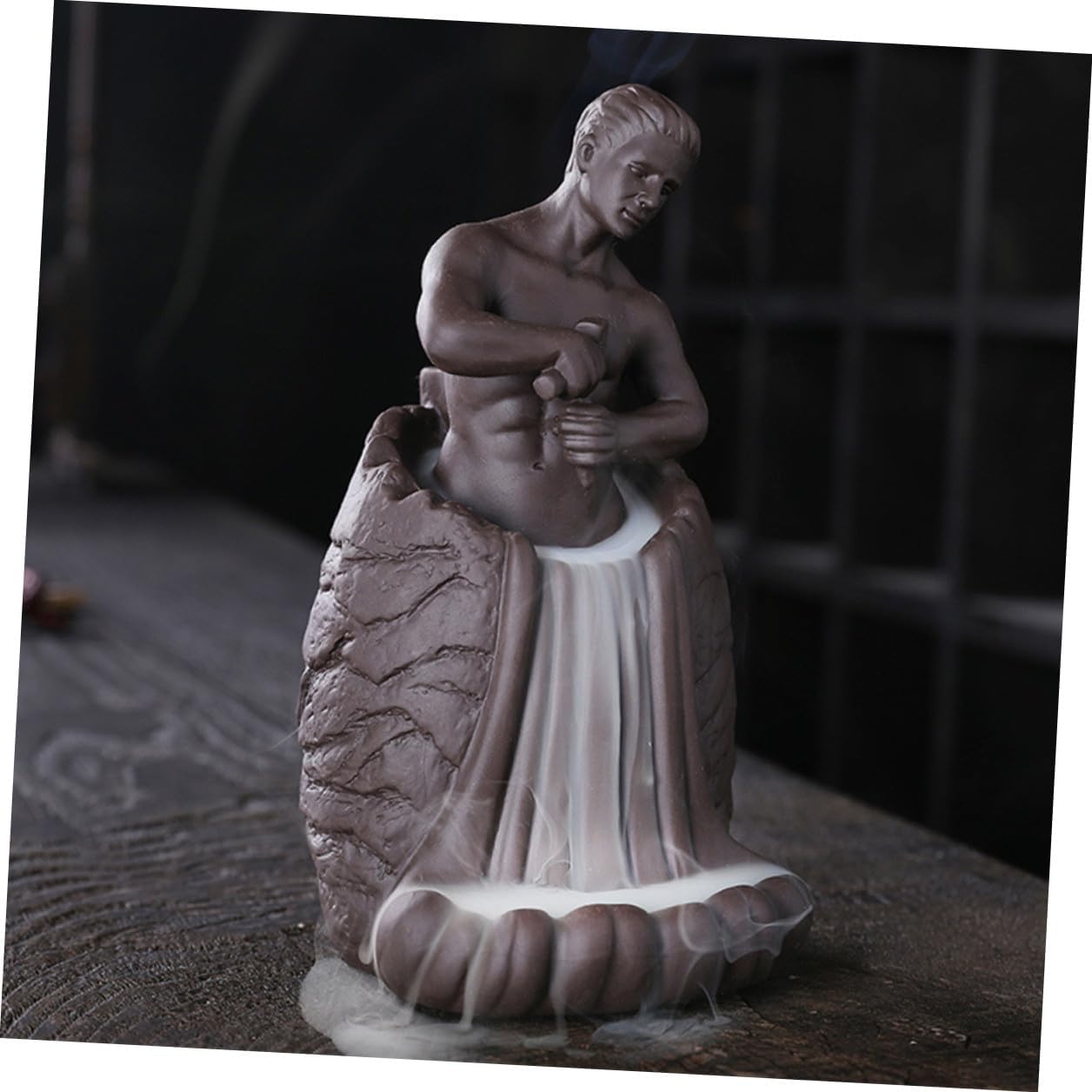 Backflow Incense Holder Ceramic Burner with Self-Carved Man Figurine Backflow Aroma Therapy Incense Burner for Home Office Desktop Decoration
