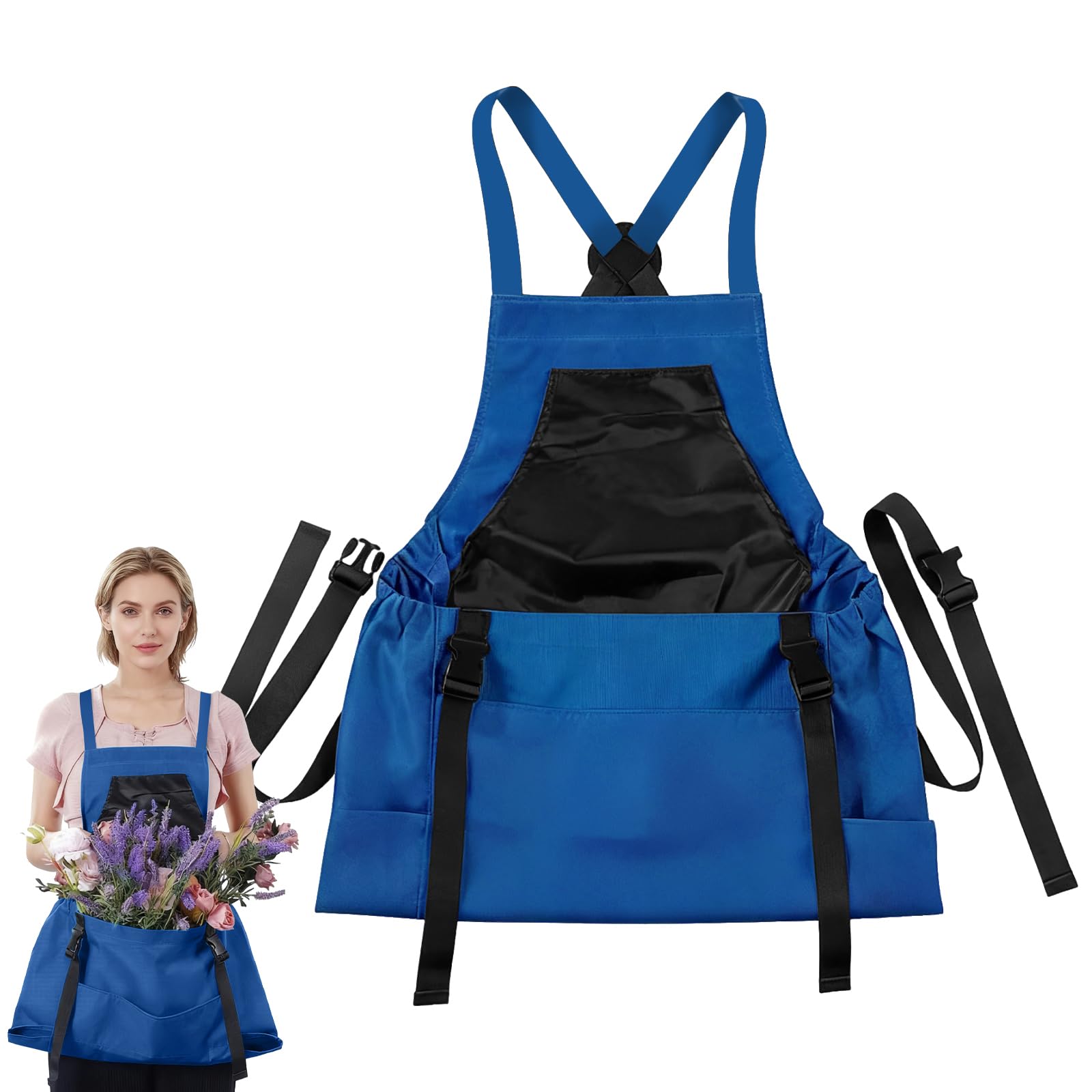 Aartner Gardening Apron, Picking with Quick Release Pocket, Waterproof Apron for Women and Men, Gardening Belt with Adjustable Straps, Oxford Sleeveless Apron (Blue)