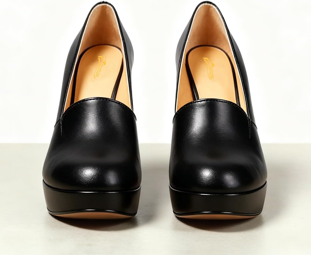 Zszszsu Women's Round Toe Platform Stiletto Heels Pumps Slip On Dressy Casual Loafer Style Shoes for Office Daily Evening Party Wear Size 4-16 US