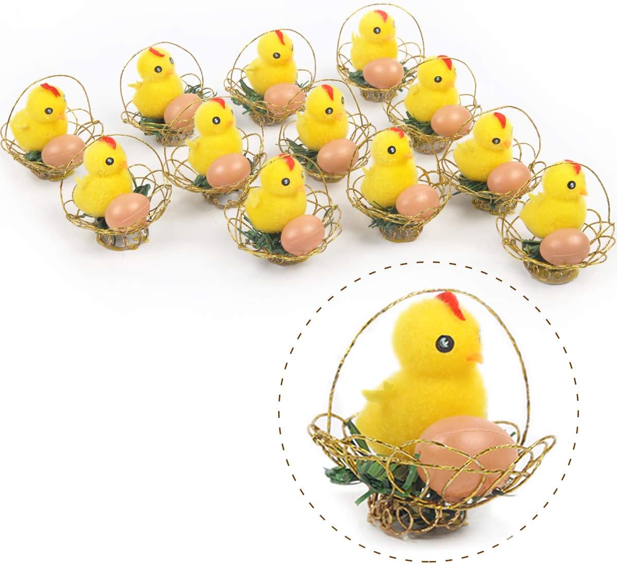 Yellow Easter Chicks Pack of 12 Chicken Decor with Basket Baby Chickens Valentines Day Decorations
