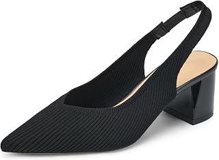 Women's Slingback Heels Pointed Toe Work Pumps Comfortable Chunky Pumps Knitted Closed Toe Stylish Dressy Shoes