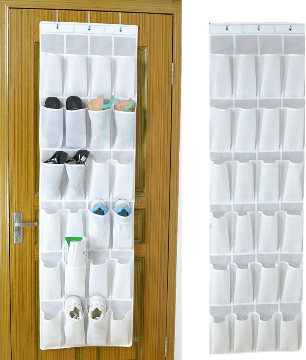 Luxshiny 24pcs White Non Woven over Door Shoe Organizer Hanging Bag