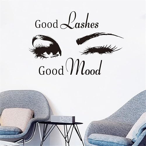 Miniatura 3 de Calcomanía de pared de maquillaje y salón de belleza, pestañas de PVC extraíble de buen humor, perfecta para estudios de pestañas y decoración de