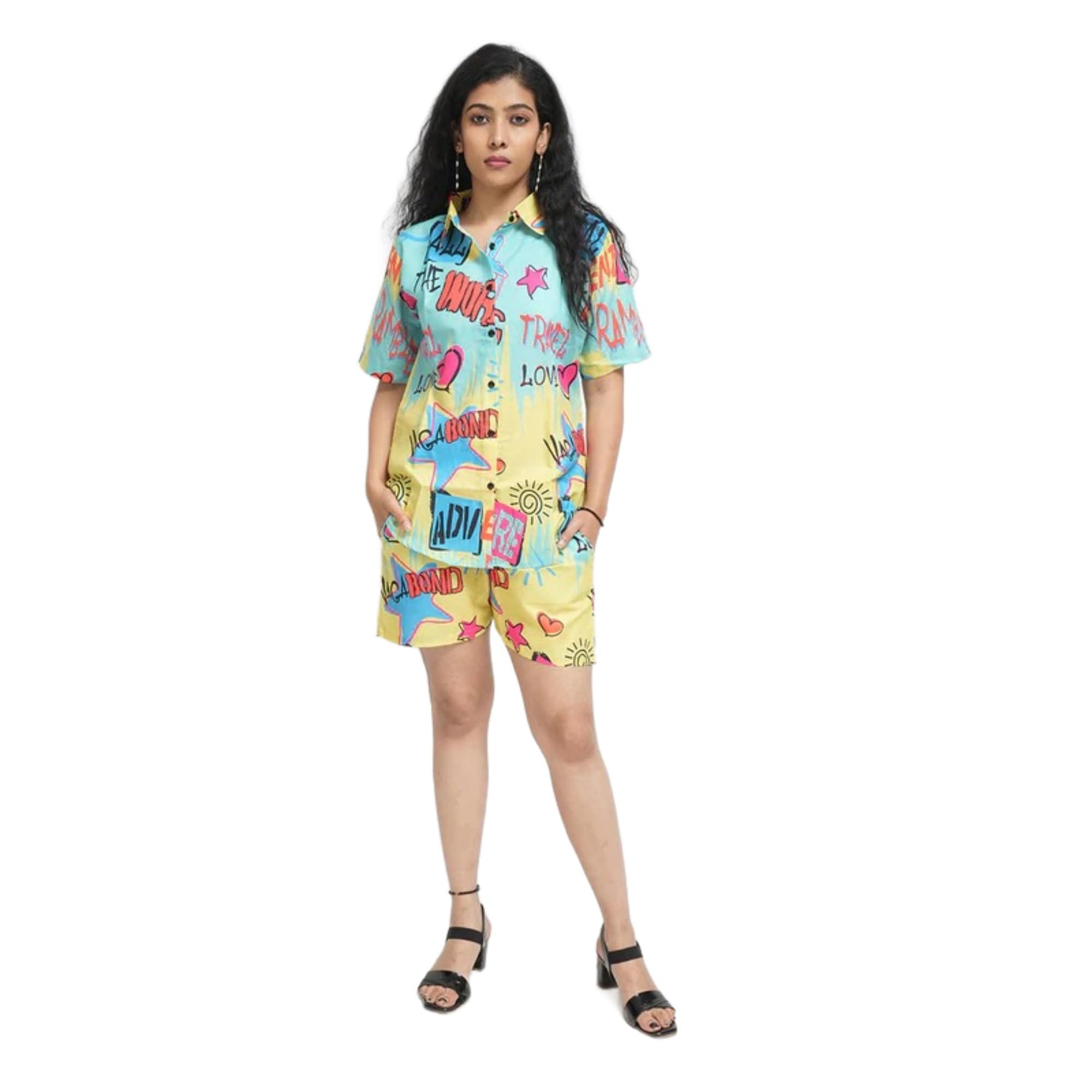 Multicolor Printed Co-Ord Set Casual Shirt & Pant Set Stylish Graphic Print Lounge Wear Summer Outfit Full Sleeve Top with Matching Bottom Trendy Western Coords for Women-image-14