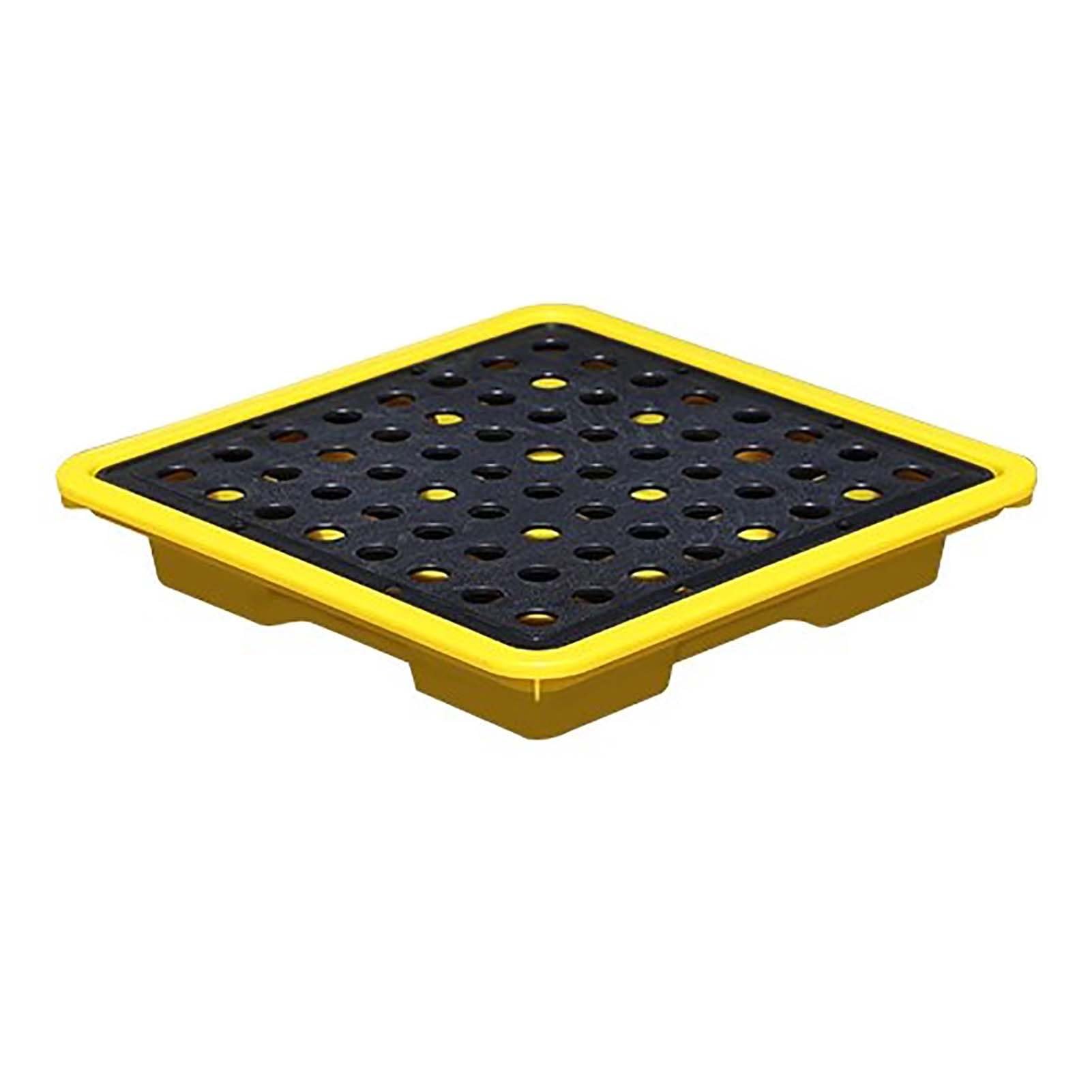 Genérico Plataforma de contención de derrames Plataforma Modular de contención de derrames Amarilla y Negra con Drenaje, Capacidad de 1/2 Tambor(33x33x5.8cm/13x13x2in)