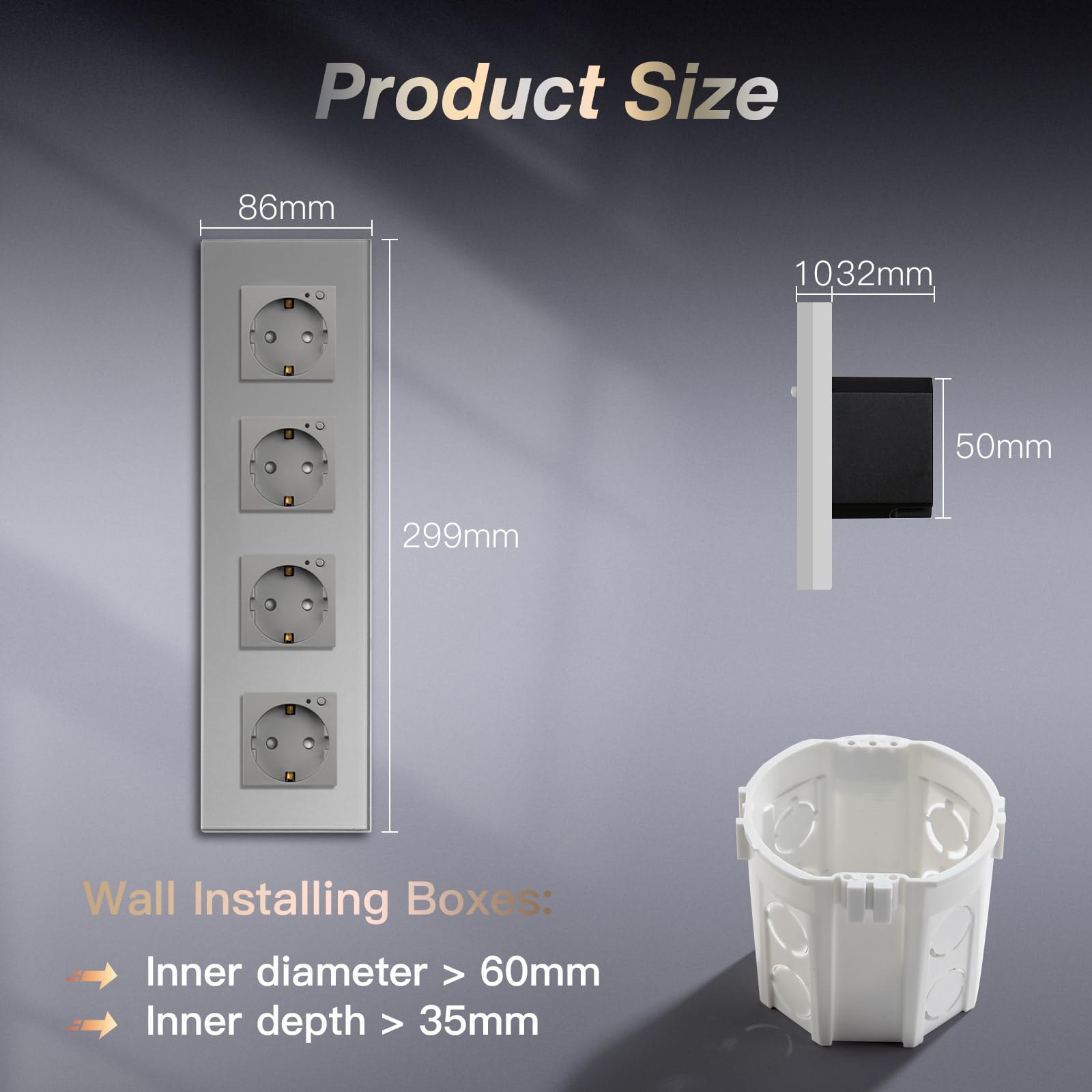BSEED Schuko WiFi 4-krotne gniazdko podtynkowe z monitorowaniem energii, 3 opakowania 16 A Smart Alexa, sterowanie aplikacją, praca z Alexa/Google Home, pomiar zużycia prądu, harmonogram, timer, tylko 2,4 GHz, szare