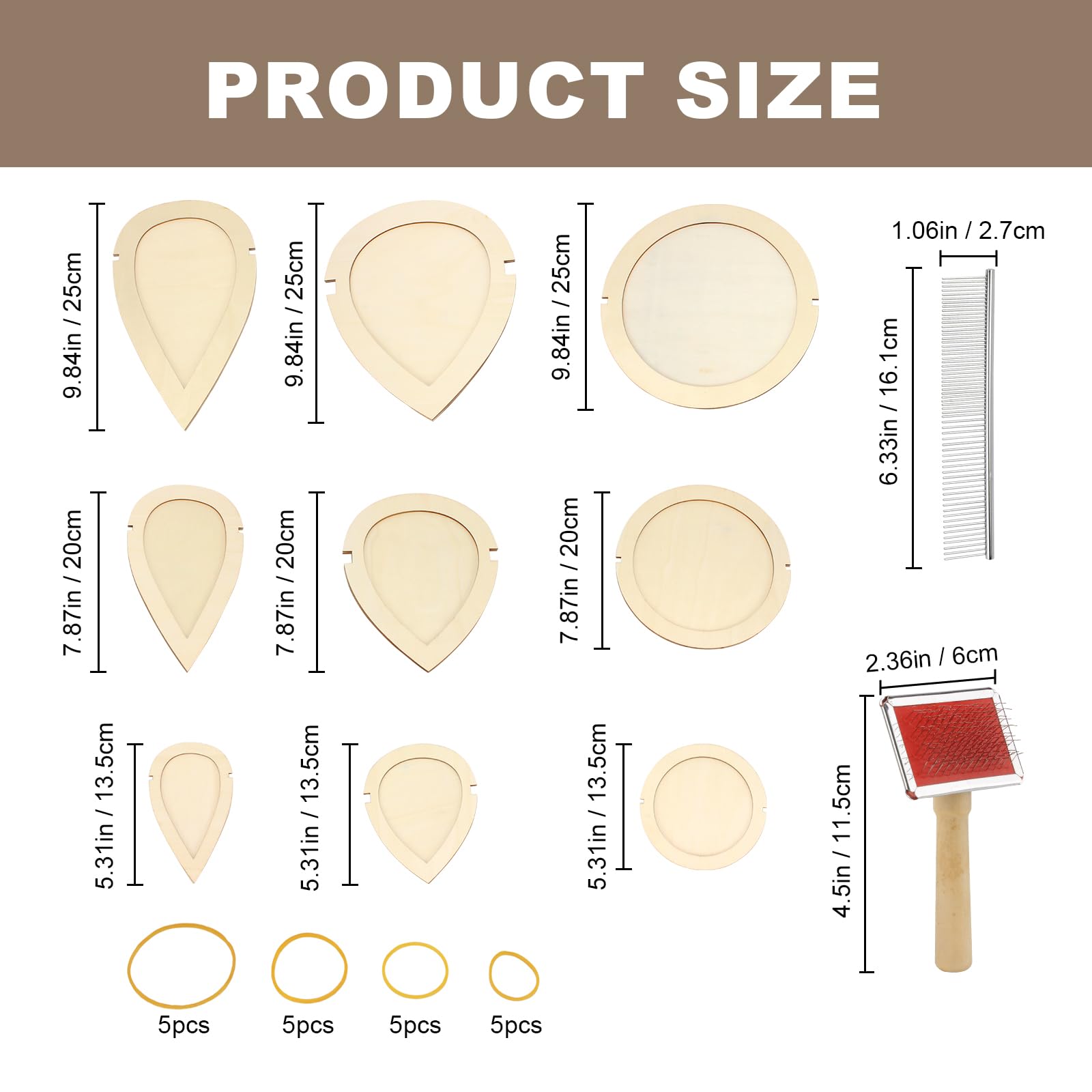 Macrame Leaf Cutting Molds and Comb Sets?Wood Leaf Teardrop and Round Macrame Cutting Molds, Wall Hanging Tool for Weaving, DIY Crafts Making (with 4 Sizes of Rubber Bands)