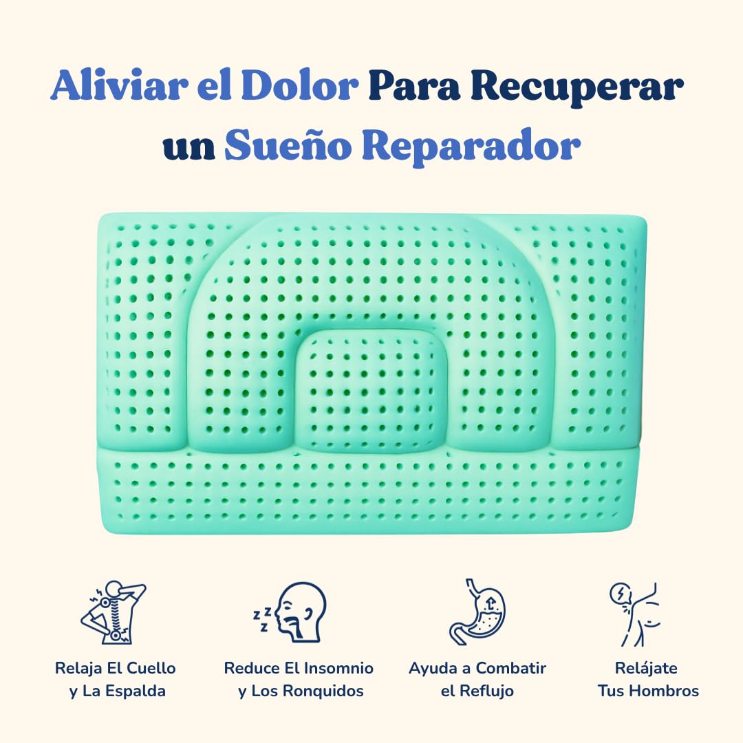 Almohada Cervical Aloe Vera – Cojín Ortopédico de Espuma Viscoelástica con Doble Altura – Alivio del Dolor de Cuello – Transpirable, Antiacaros, Hipoalergénico, Refrescante (Baja - 12 Cm)