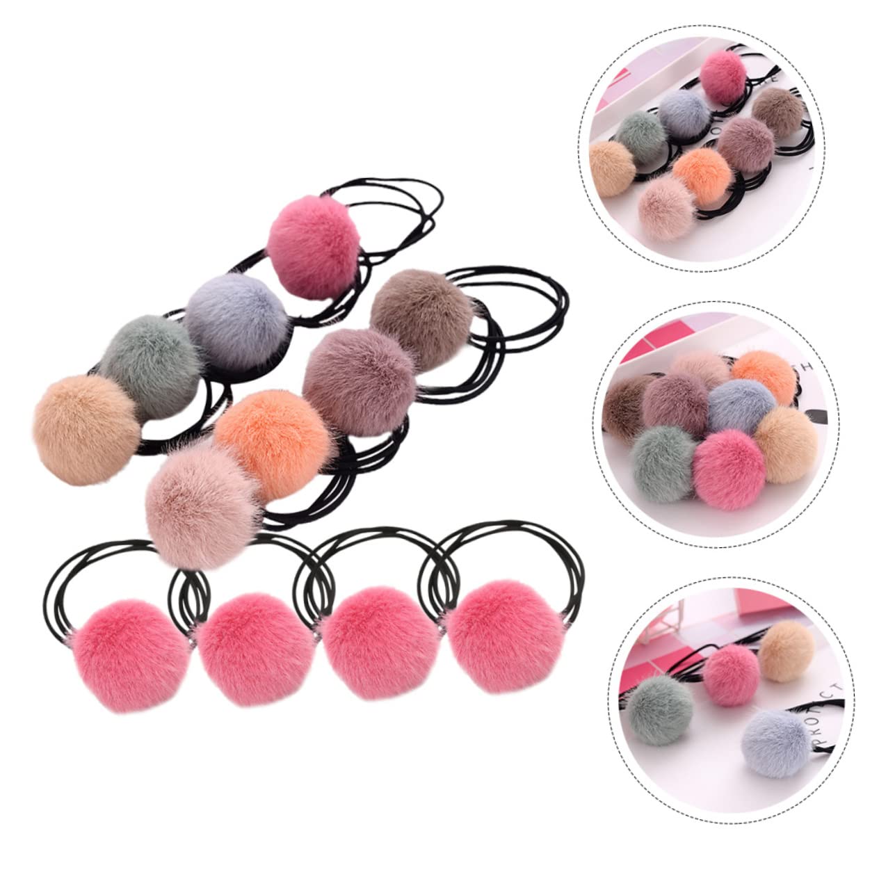 Beavorty 60piezas Scrunchies De Pelo De Pompón De Peluche Bandas De Cabello Elásticas Para Niñas y Mujeres Accesorios Coloridos Para Coletas