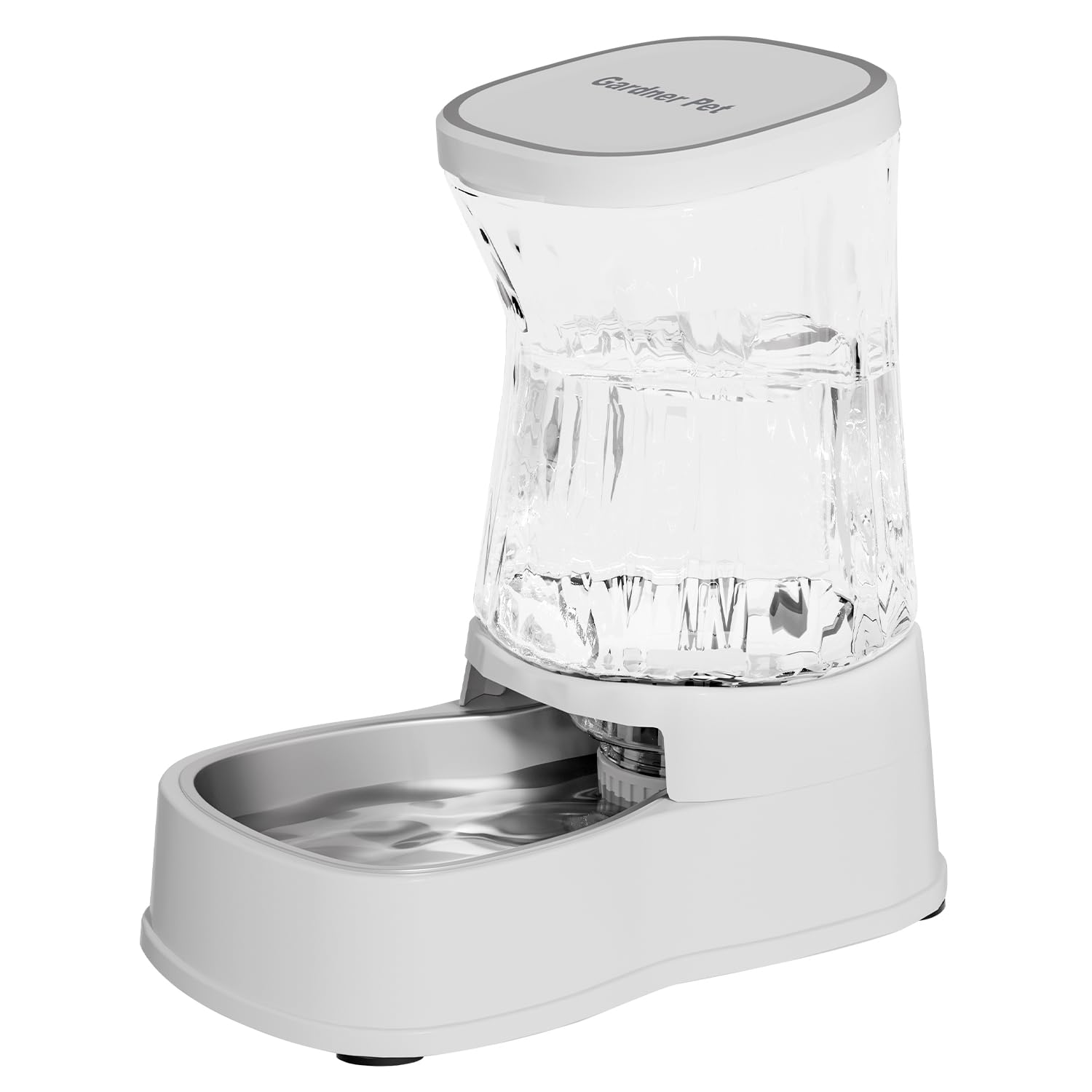 Gardner Pet 8L Dispenser Acqua Gatti, Dispenser Acqua Cani con Ciotola in Acciaio Inox, GravitÀ Abbeveratoio per Cani Non è Richiesta ElettricitÀ, Senza BPA, Bianco