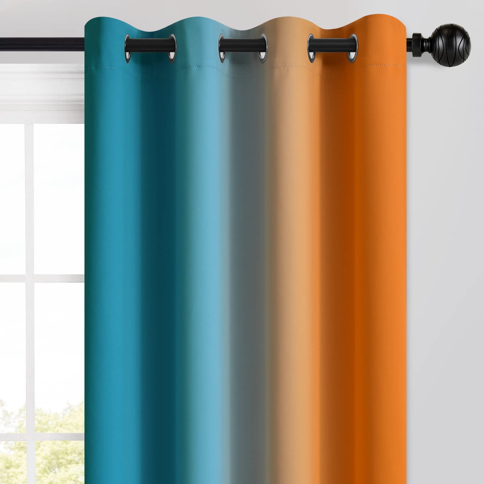 Yakamok Ombre Orange and Blue Curtains for Bedroom Gradient Room Darkening Curtains - Image 4