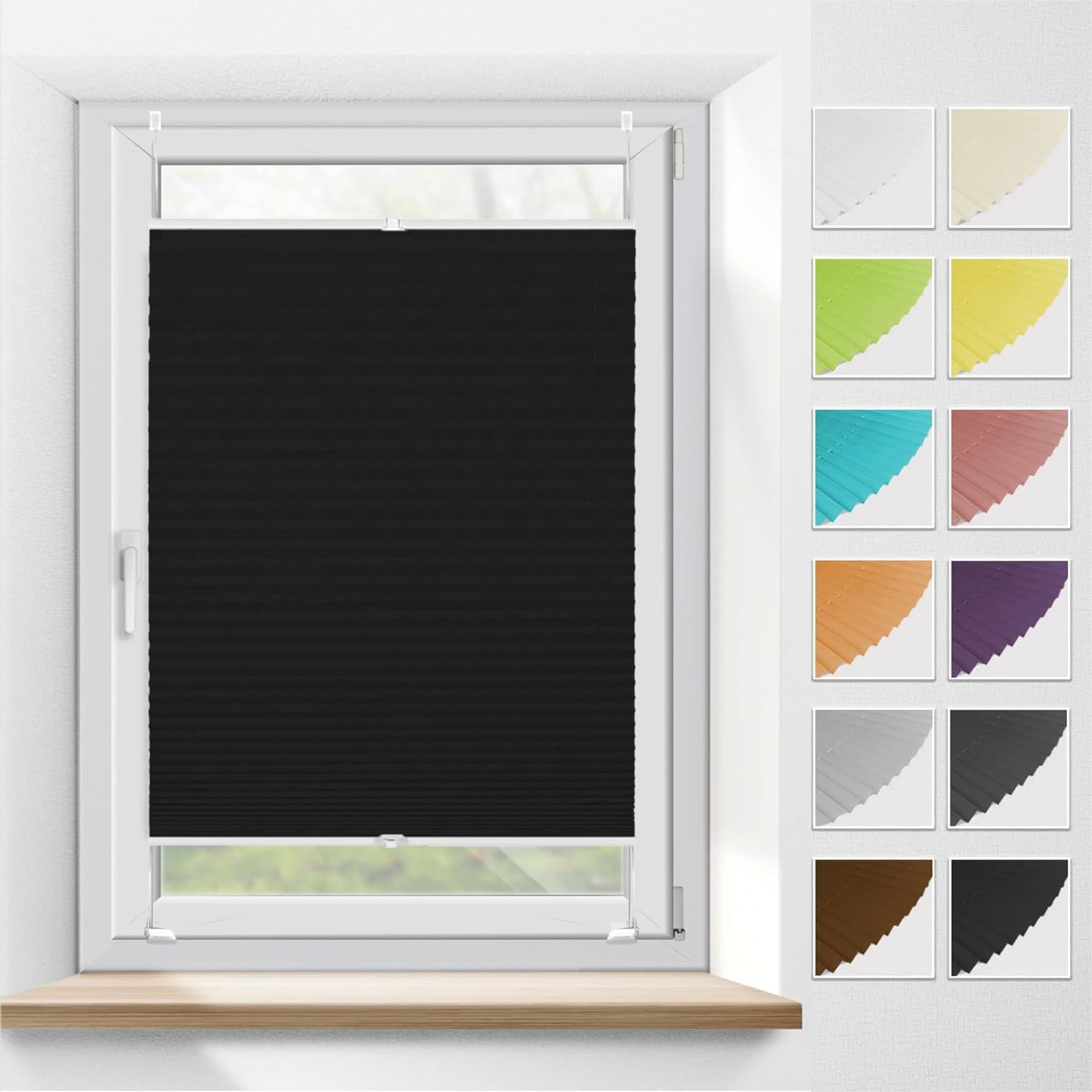 Temporary Shade Blinds No Drill Blinds 40 x 210 cm (W x H), No Tool No Drill Shades Top-Down Bottom-Up, Venetian Blind Privacy Screen, Vertical Pleated Blinds, for Window Door, Black — image 1