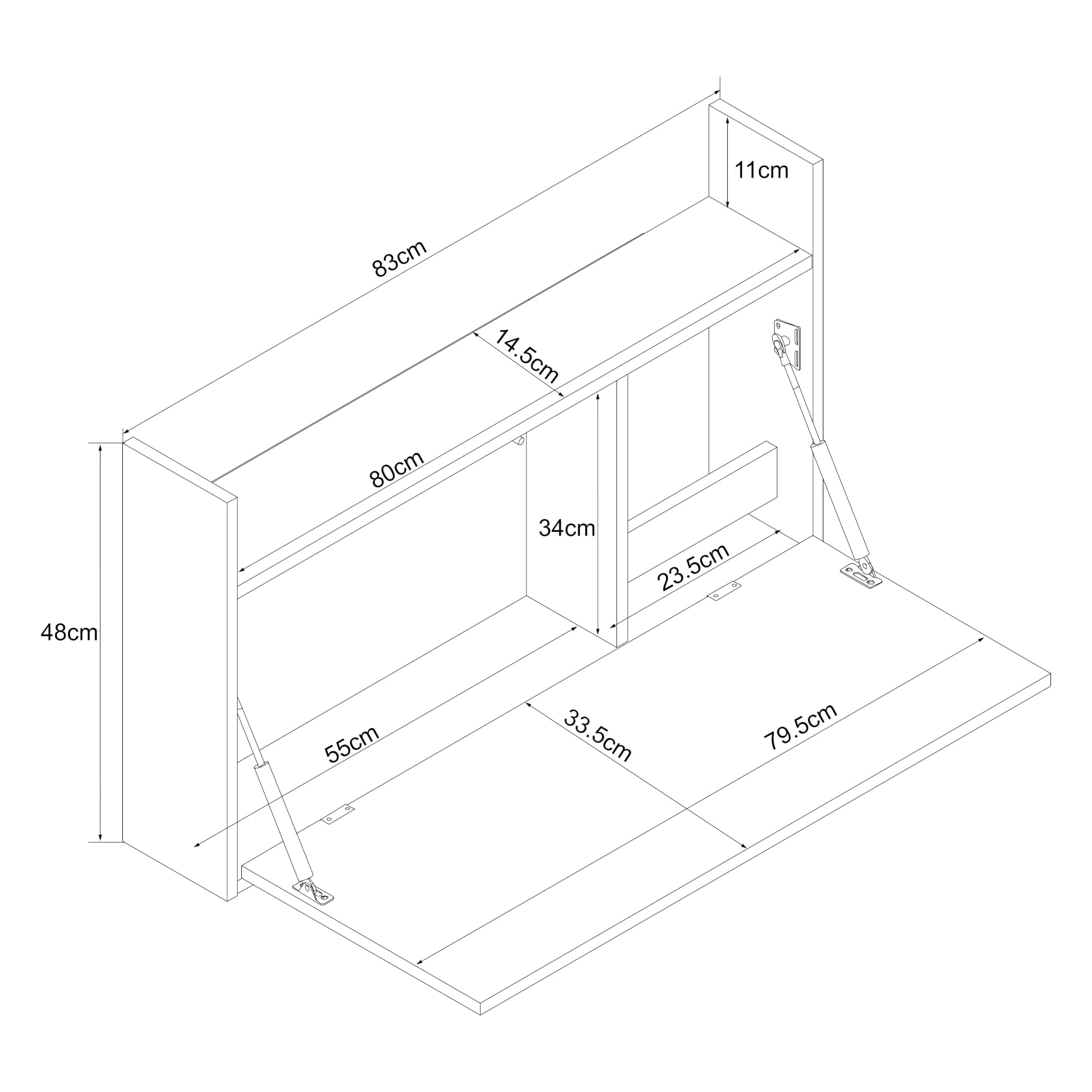 [en.casa] Escritorio Mural Plegable Rautalampi con 2 Compartimentos y Estante Mesa Plegable de Pared para Espacios Pequeños de Trabajo Estudio 83 x 48 x 15 cm - Efecto Roble